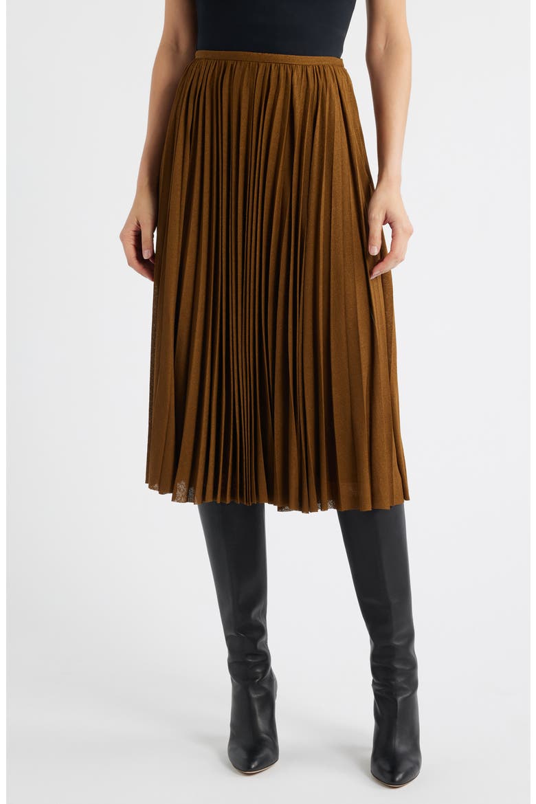 Eda Pleated Jersey Skirt, Main, color, TOBACCO