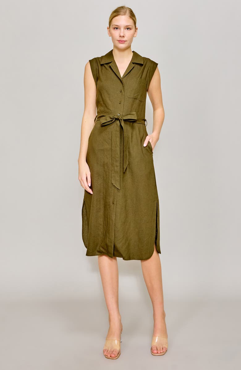 MELLODAY Roll Sleeve Linen Blend Midi Shirtdress, Alternate, color, 