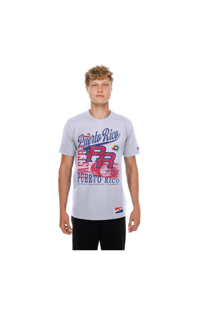 New Era Men's New Era White Puerto Rico Baseball 2026 World Baseball Classic Oversized Throwback Distressed T-Shirt, Main, color, White