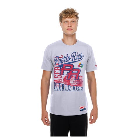 Men's New Era White Puerto Rico Baseball 2026 World Baseball Classic Oversized Throwback Distressed T-Shirt
