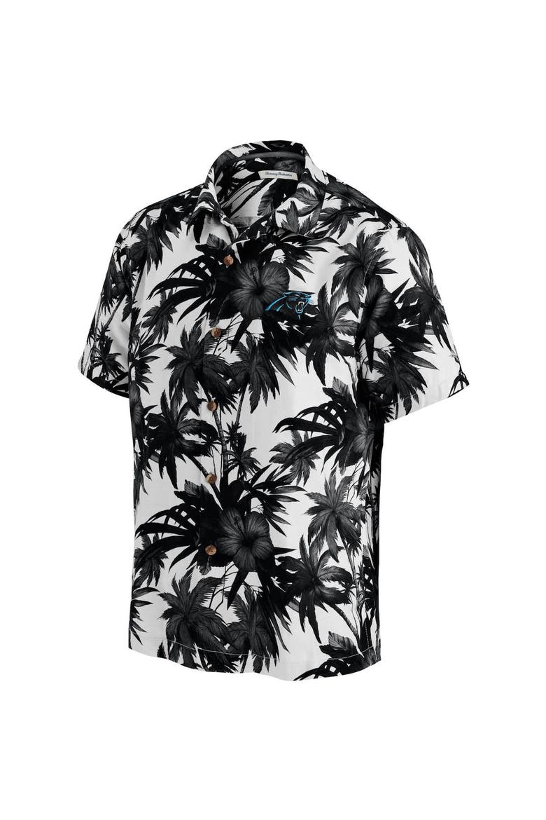 Men's Tommy Bahama Black Carolina Panthers Sport Harbor Island Hibiscus Camp Button-Down Shirt, Alternate, color, Black