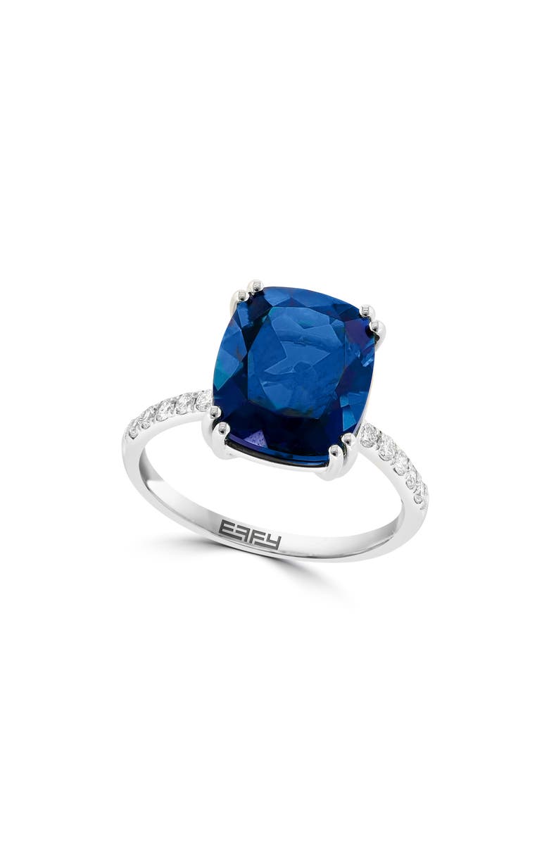 EFFY 14K White Gold Lab Created Sapphire & Lab Created Diamond Ring - 0.20ct., Main, color, Blue