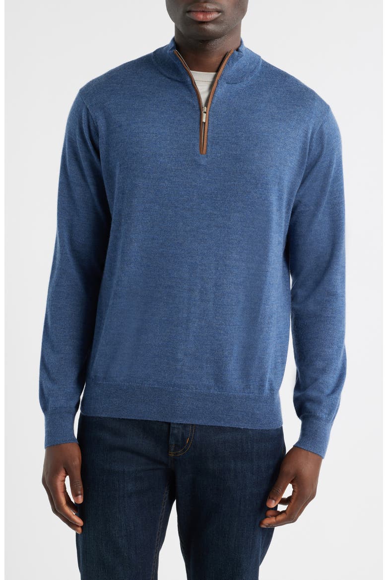 Autumn Crest Merino Wool Blend Quarter Zip Sweater, Main, color, BLUE HAZE