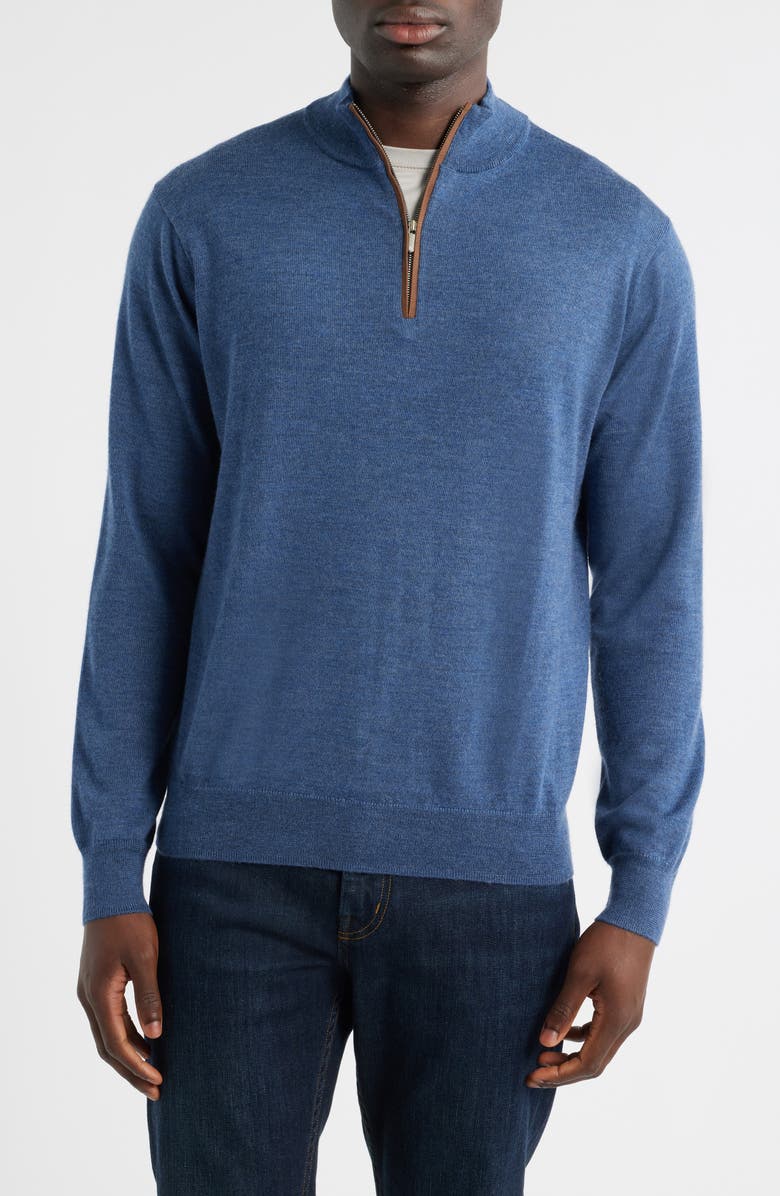Peter Millar Autumn Crest Merino Wool Blend Quarter Zip Sweater, Main, color, Blue Haze