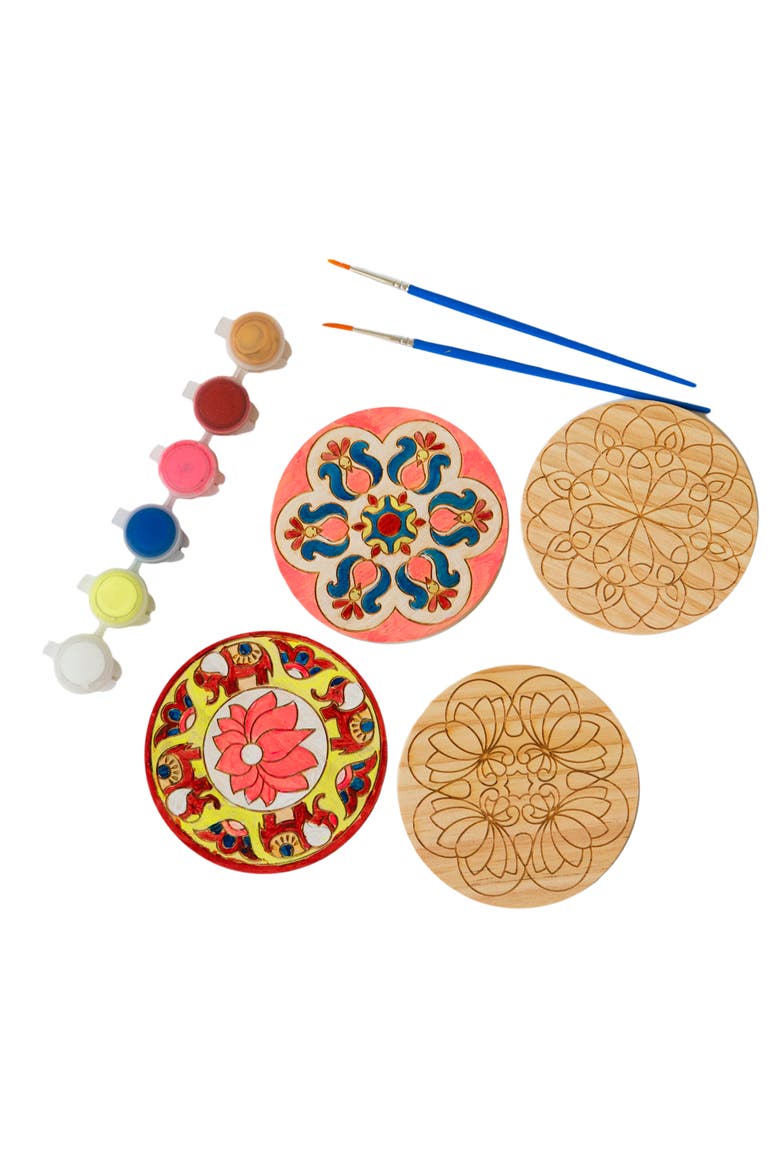 Make Your Own Rangoli Coaster Kit Diy 4 Wooden Coasters, Alternate, color, Multicolored