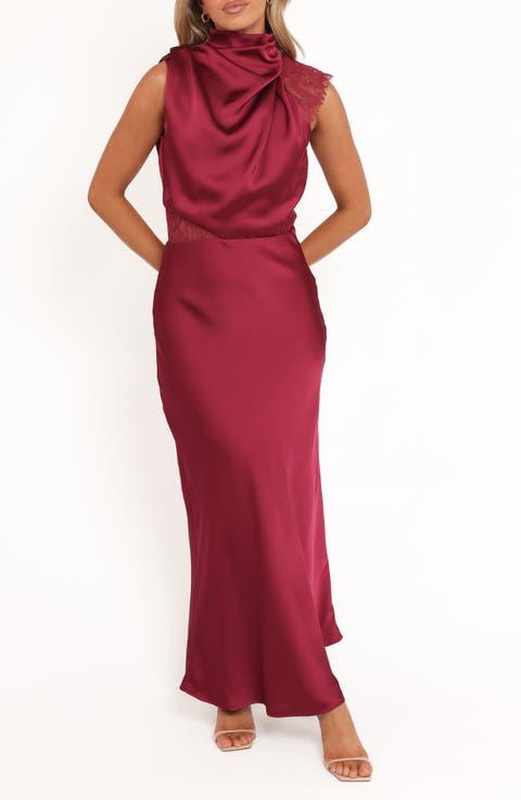 Anabelle Mock Neck Satin Maxi Dress