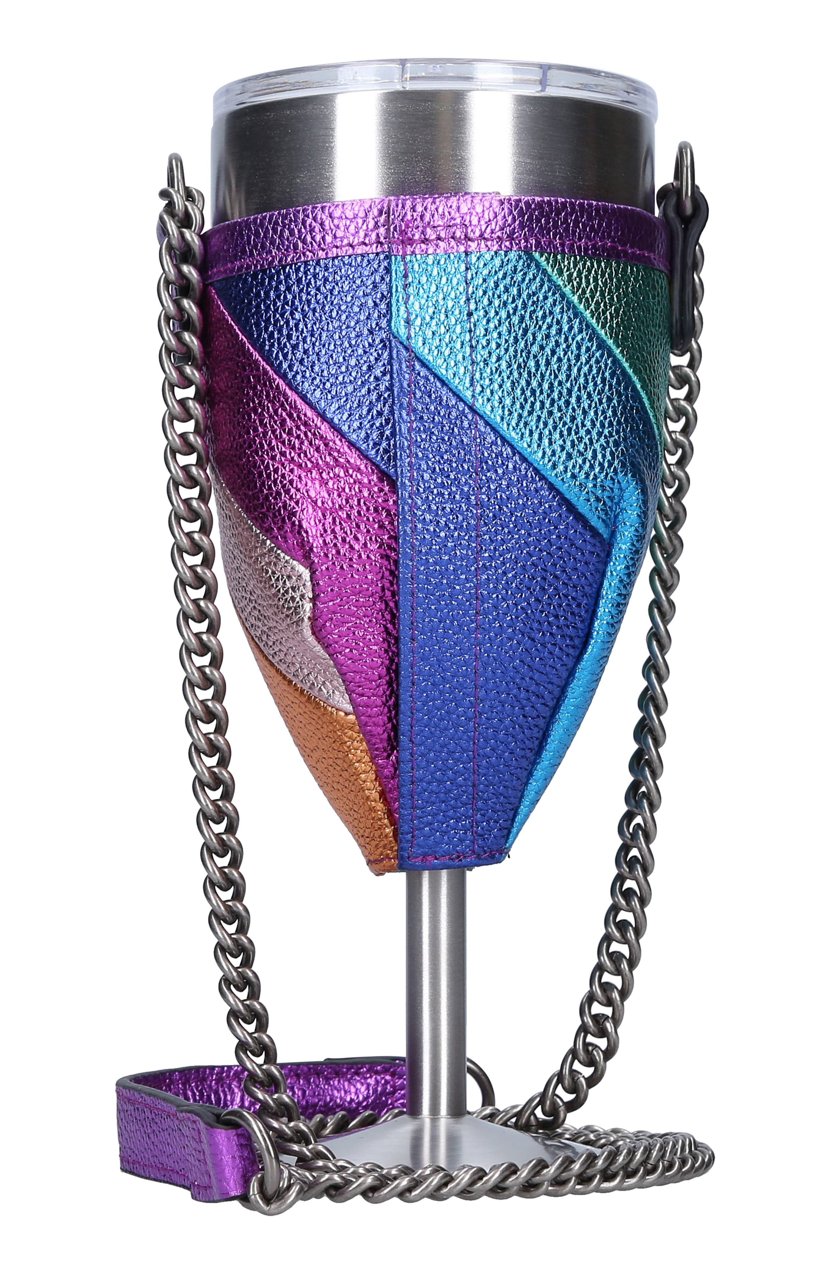 Kurt Geiger London Metallic Leather Crossbody Wine Glass Holder with Portable Wine Glass, Alternate, color, 