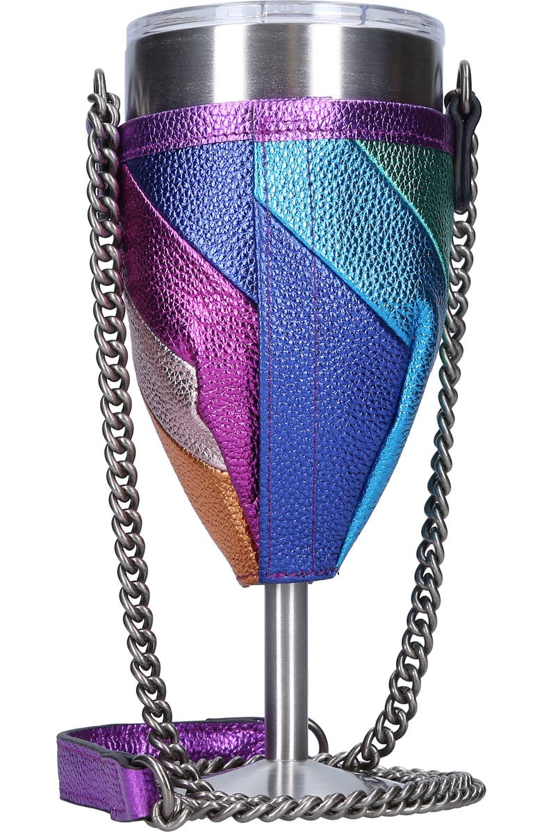 Kurt Geiger London Metallic Leather Crossbody Wine Glass Holder with Portable Wine Glass, Alternate, color,