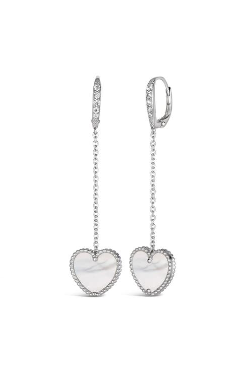 Anna Zuckerman House Of Cards 07 Dangle Heart Earrings In Platinum/mop