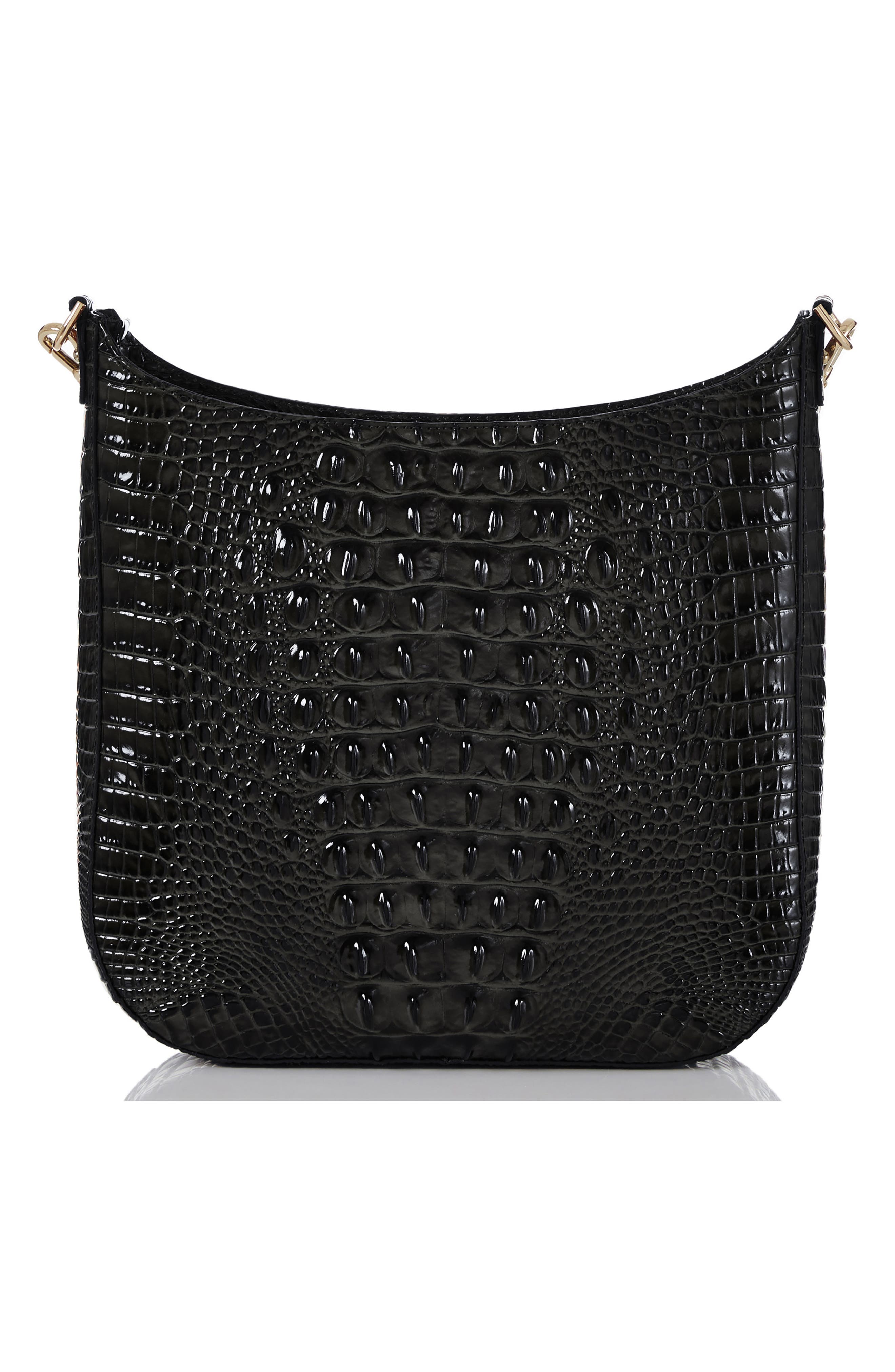 Brahmin Leia Croc Embossed Leather Crossbody Bag, Alternate, color, Black