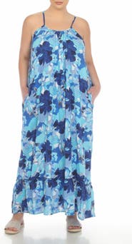 BOHO ME Scoop Neck Spaghetti Strap Floral Print Maxi Dress