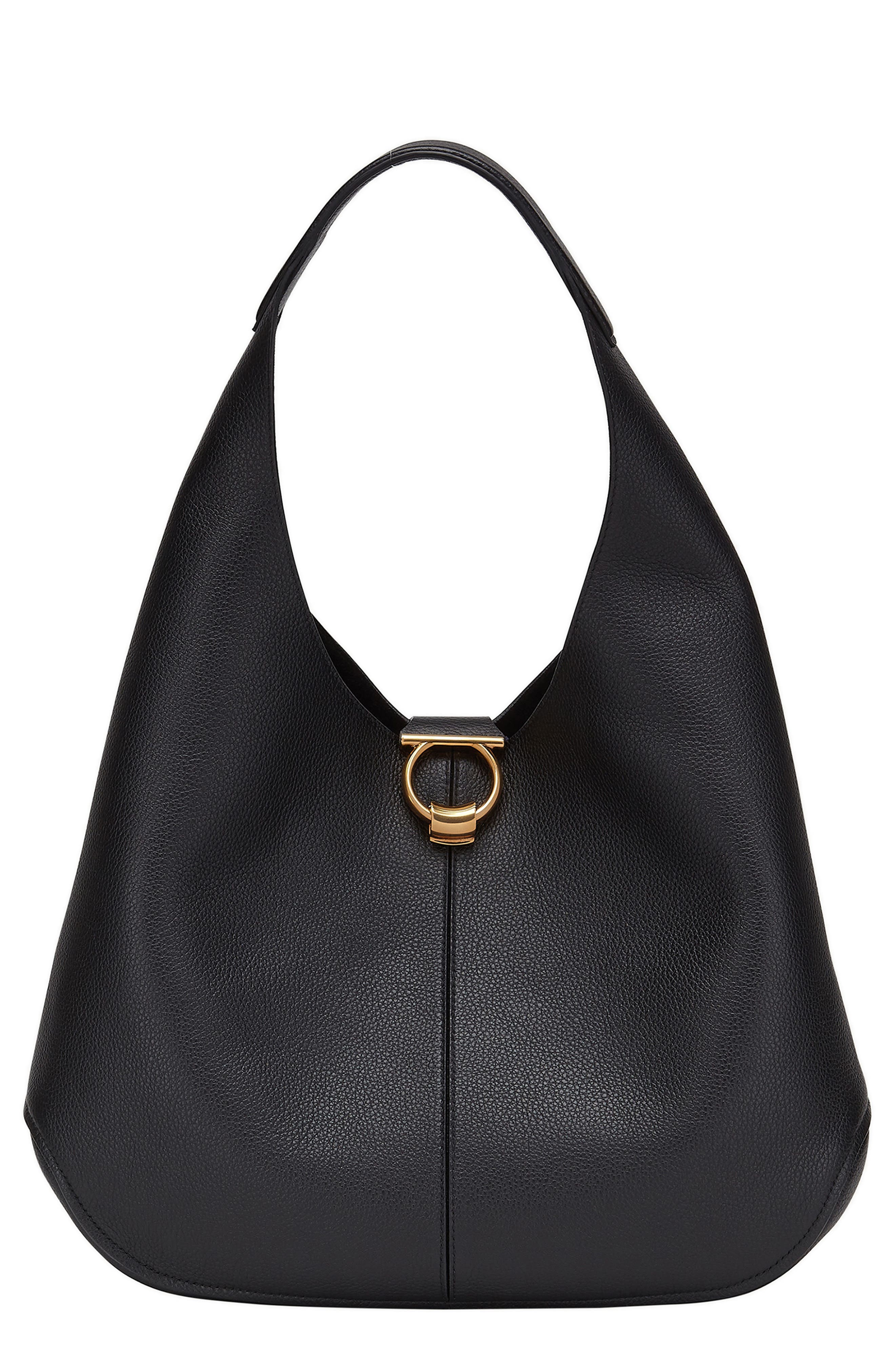 FERRAGAMO Gancio Leather Hobo, Main, color, 