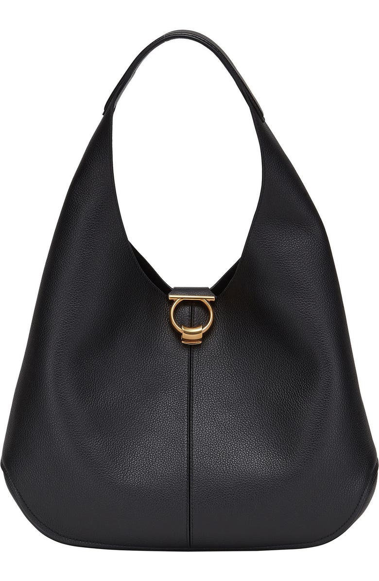 FERRAGAMO Gancio Leather Hobo, Main, color,