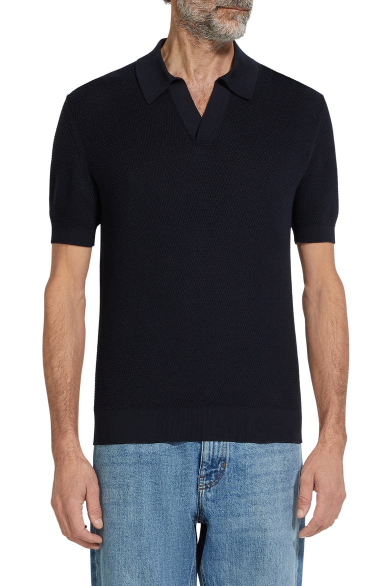 Waffle Knit Premium Cotton Polo Sweater, Main, color, NAVY SOLID