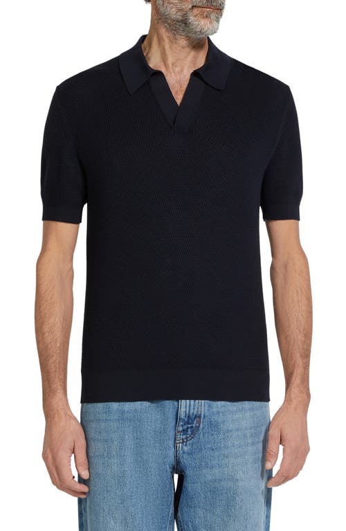 Shop Zegna Waffle Knit Premium Cotton Polo Sweater In Navy Solid