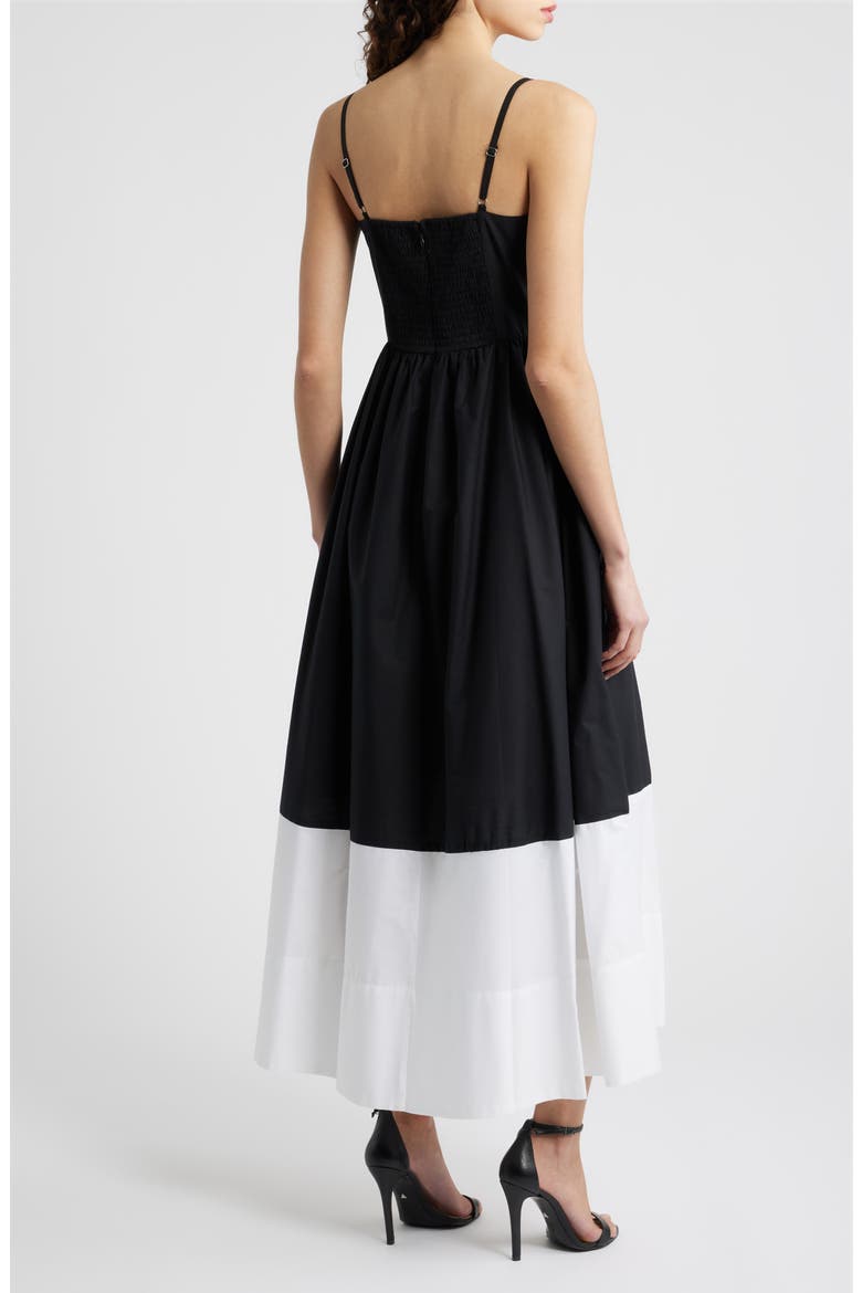Colorblock Fit & Flare Midi Dress, Alternate, color, RICH BLACK
