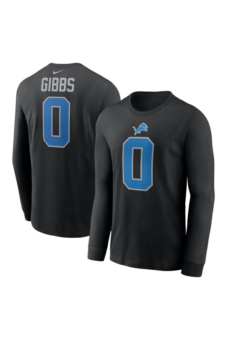 Men's Nike Jahmyr Gibbs Black Detroit Lions Name & Number Long Sleeve T-Shirt, Main, color, Black