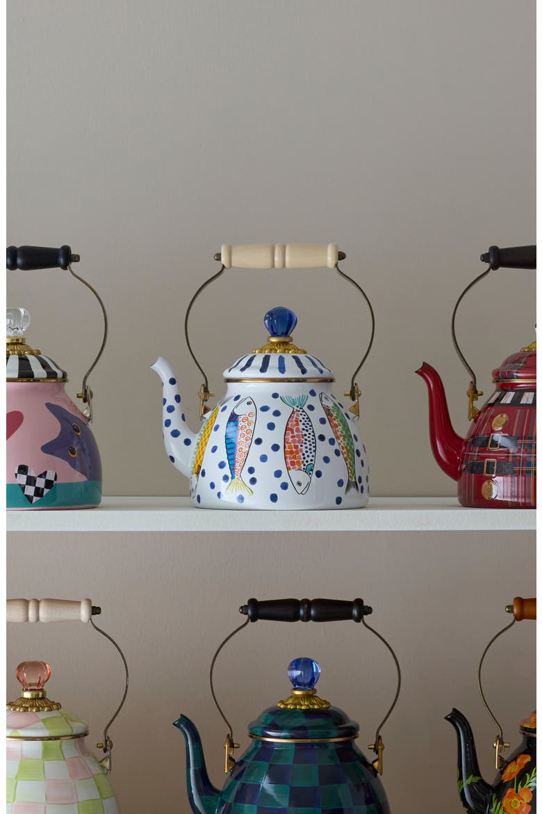 Go Fish Enameled Steel 2-Quart Tea Kettle, Alternate, color, BLUE