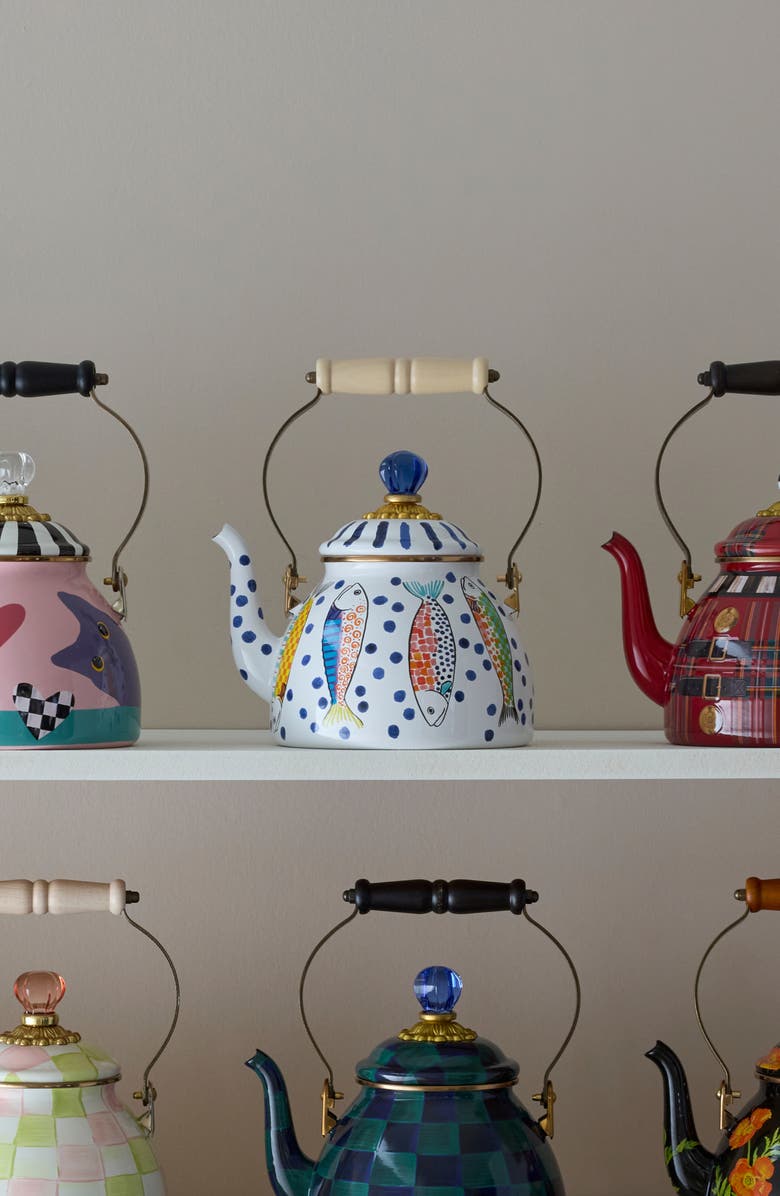 MACKENZIE CHILDS Go Fish Enameled Steel 2-Quart Tea Kettle, Alternate, color, Blue