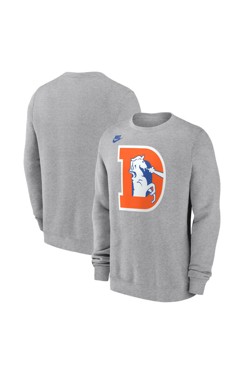 Nike Men's Nike Heather Gray Denver Broncos D Horse Logo Club Sweatshirt, Main, color, Heather Gray