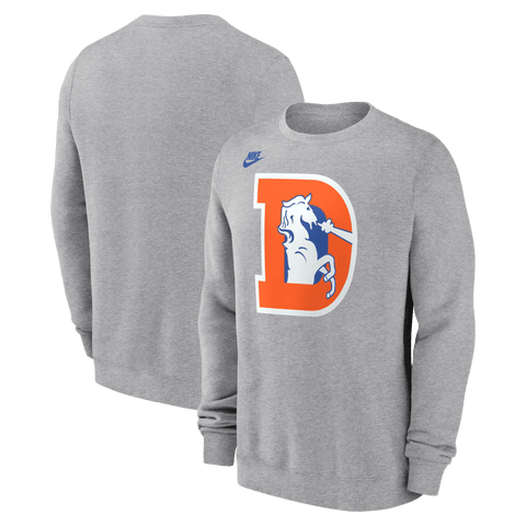 Men's Nike Heather Gray Denver Broncos D Horse Logo Club Sweatshirt