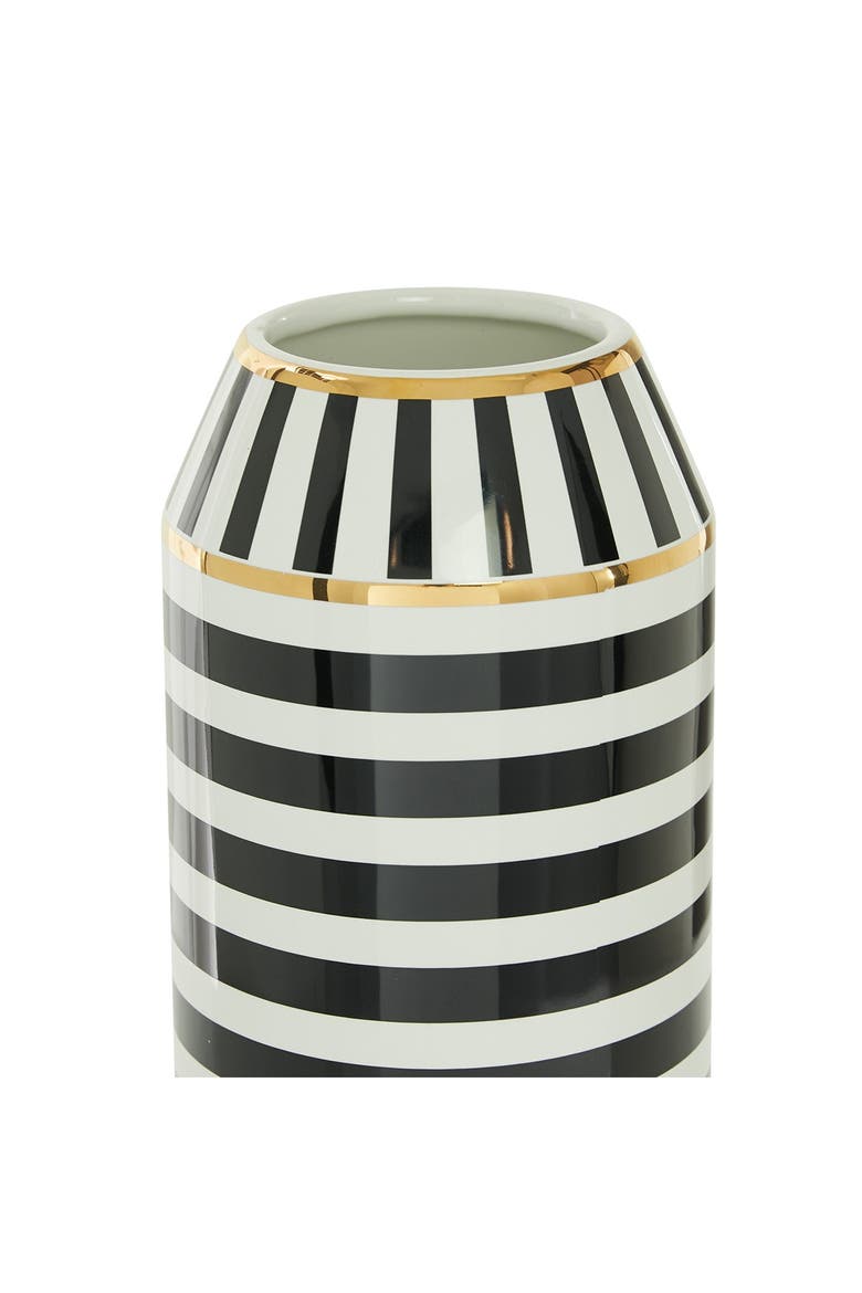 Black Ceramic Striped Vase with Goldtone Accents, Alternate, color, MULTI