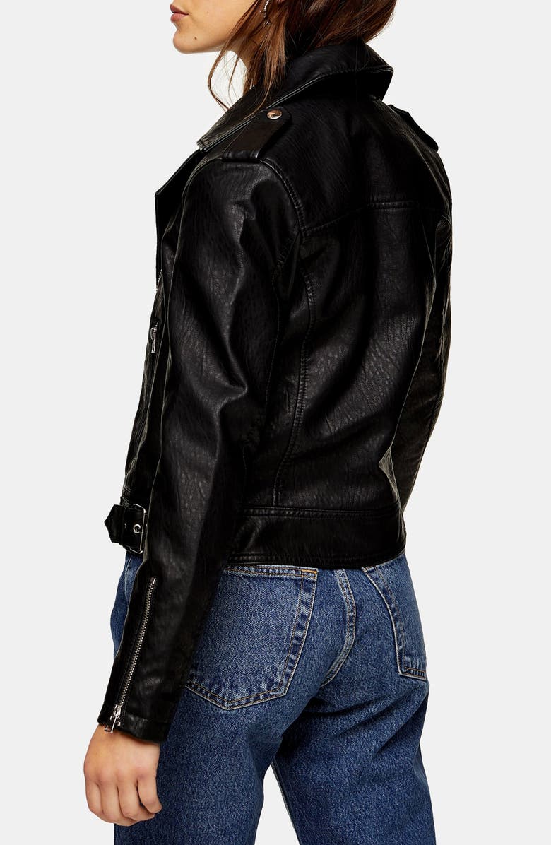 Topshop Brandy Faux Leather Moto Jacket, Alternate, color,
