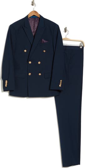 Slim Fit Solid Double Breasted Suit