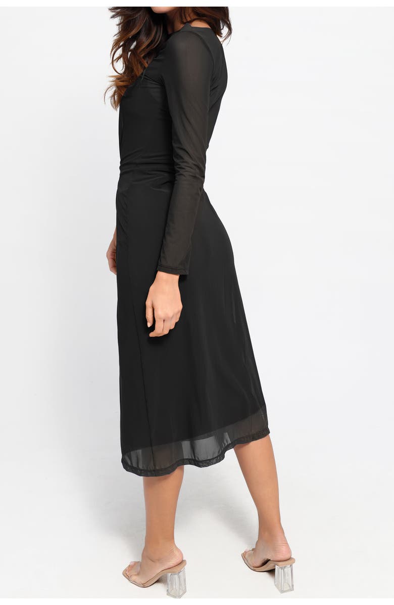 Popilush Shapewear Slimming Midi Work Dress and Sheer Mesh Overlay Set, Alternate, color, Solid Black