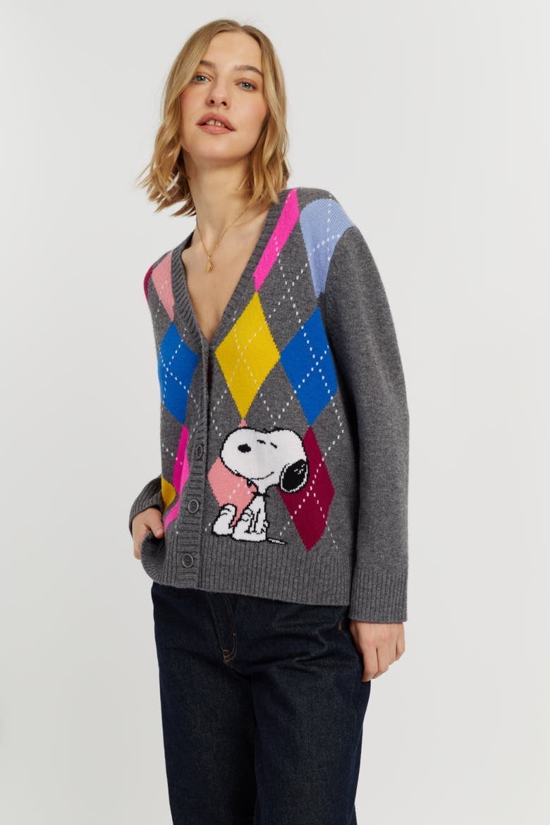 Wool-Cashmere Snoopy Argyle Cardigan, Alternate, color, Multi