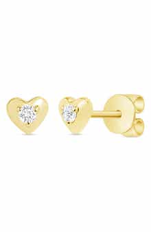 RON HAMI 14K Yellow Gold Diamond Heart Stud Earrings - 0.07ct.