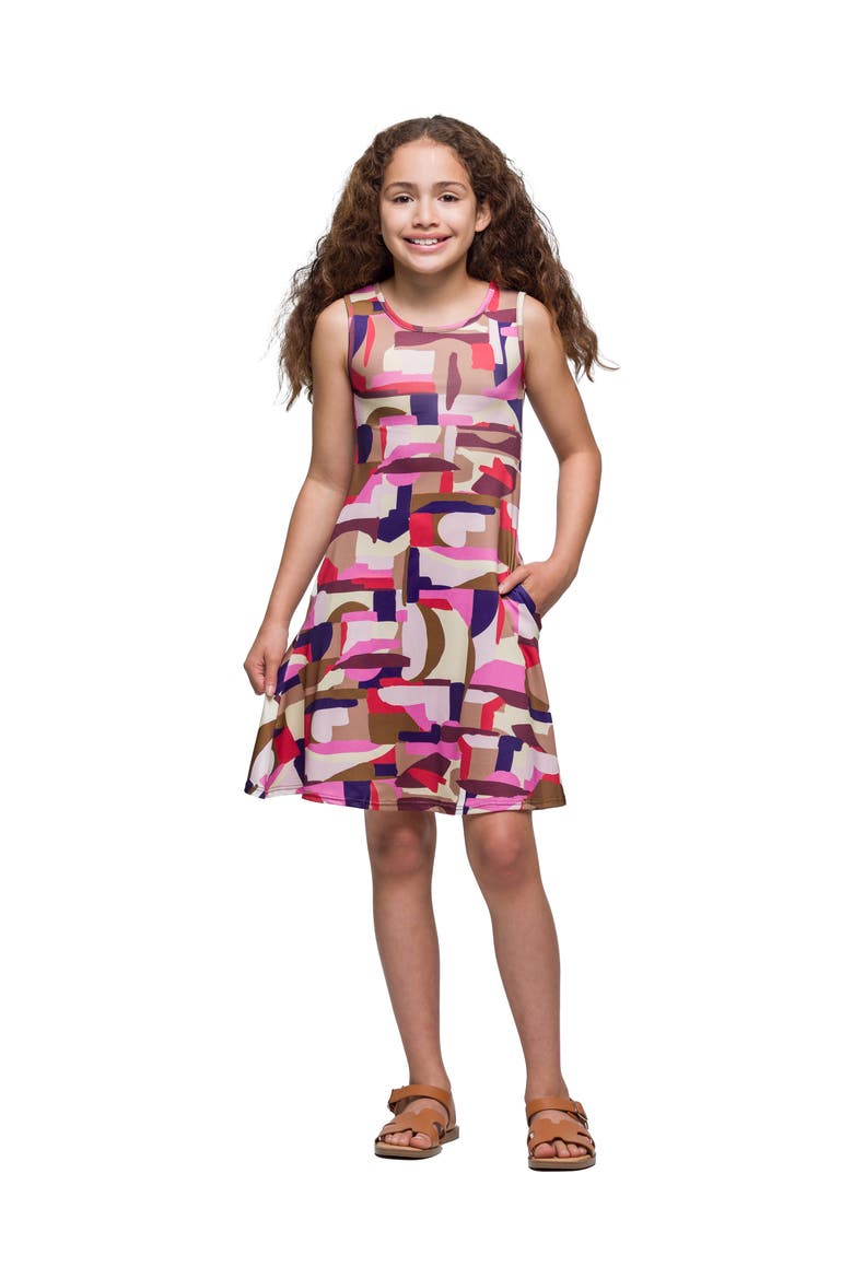 Patchwork Print Sleeveless Pockets Dress, Main, color, Brown Multi