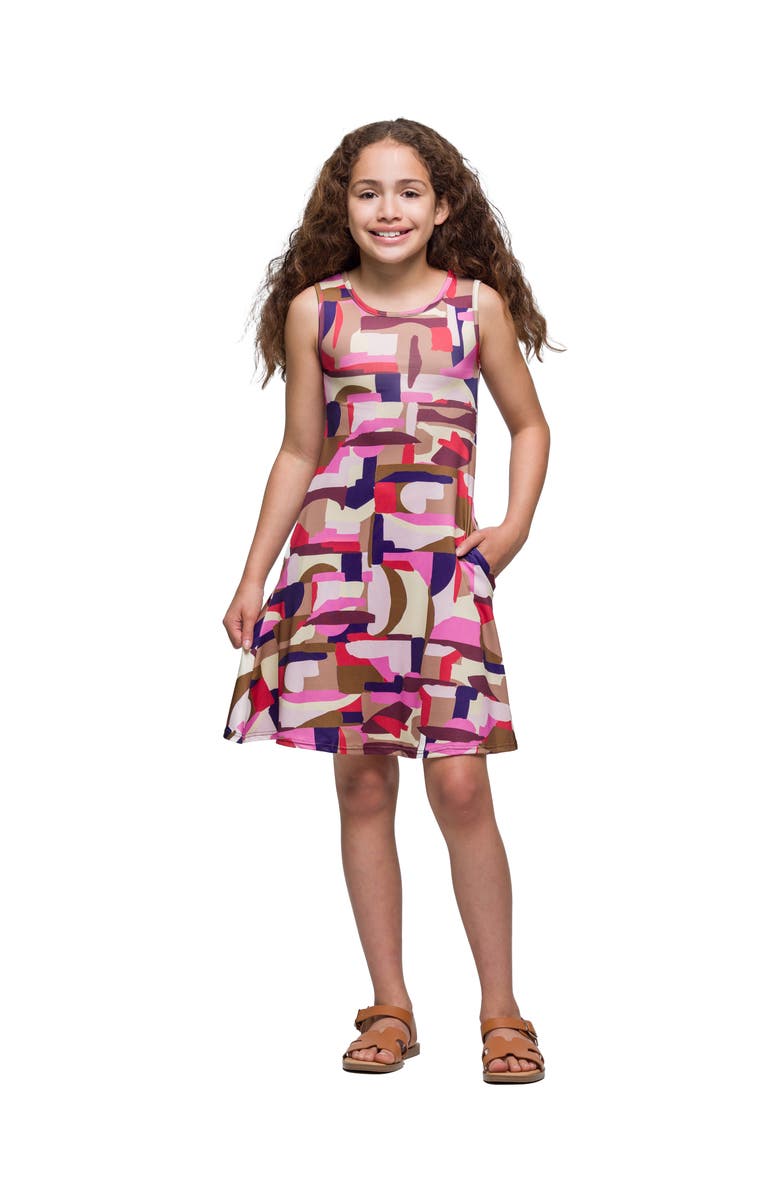 24sevenKid Patchwork Print Sleeveless Pockets Dress, Main, color, Brown Multi