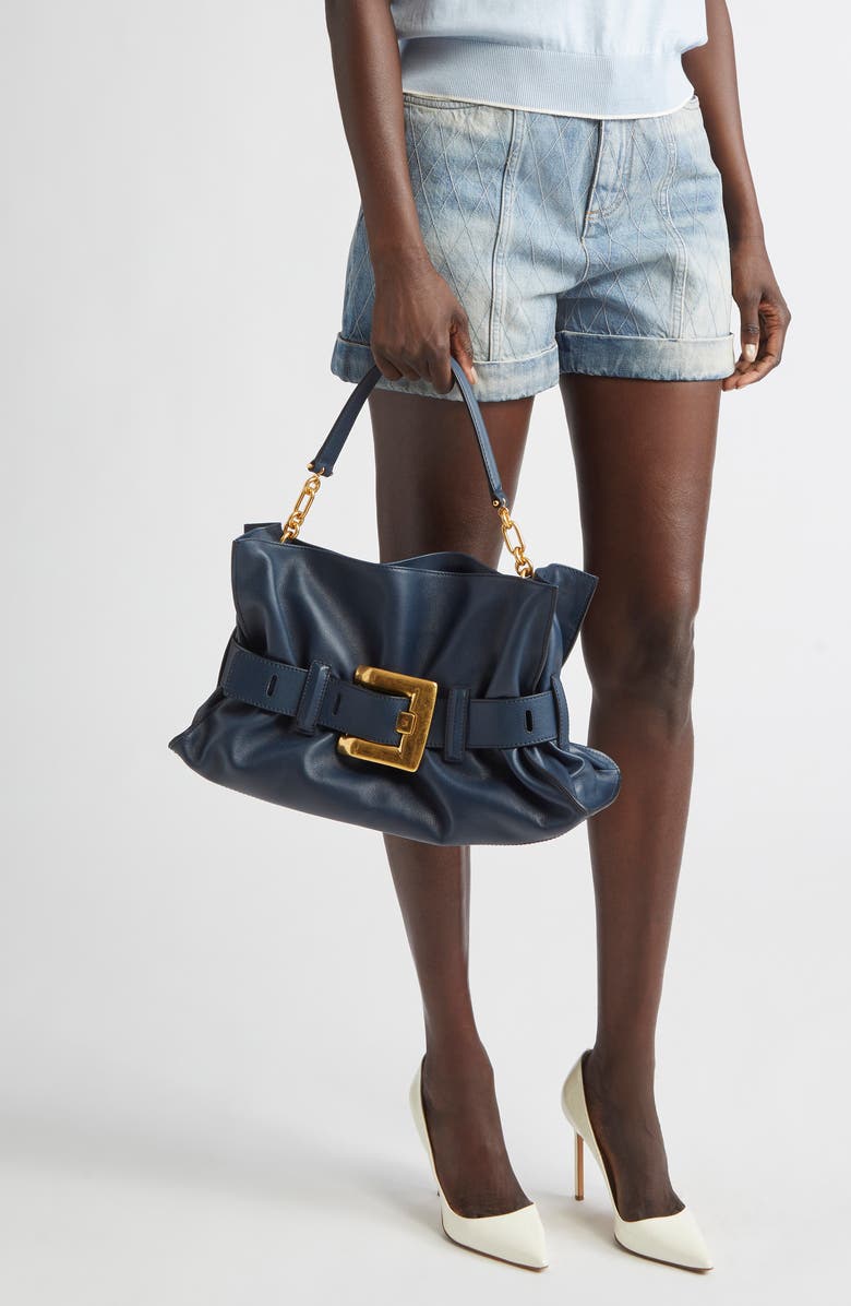 Balmain Medium Anthem Leather Tote, Alternate, color, Oil