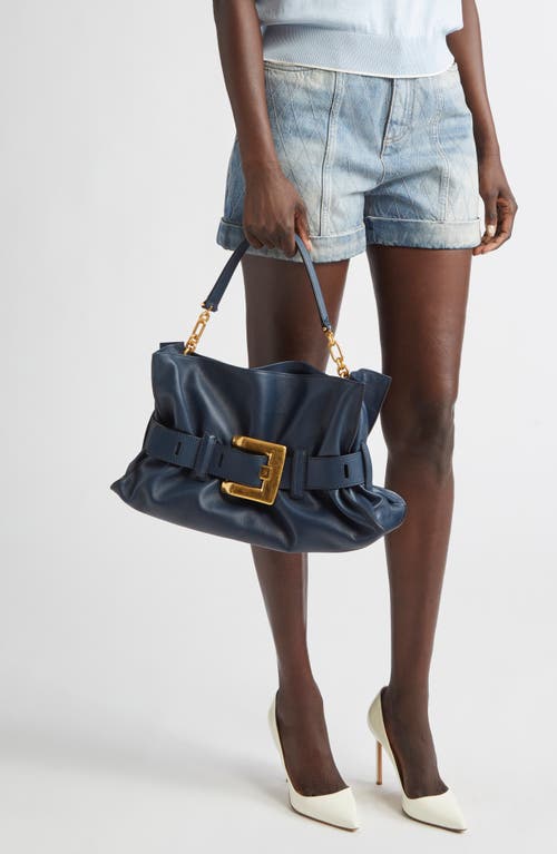 Balmain Anthem Medium Buckle Shoulder Bag In Calfskin
