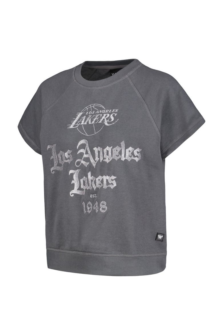 Women's The Wild Collective Gray Los Angeles Lakers Embroidered Fleece Raglan Short Sleeve Pullover Sweatshirt, Alternate, color, Gray