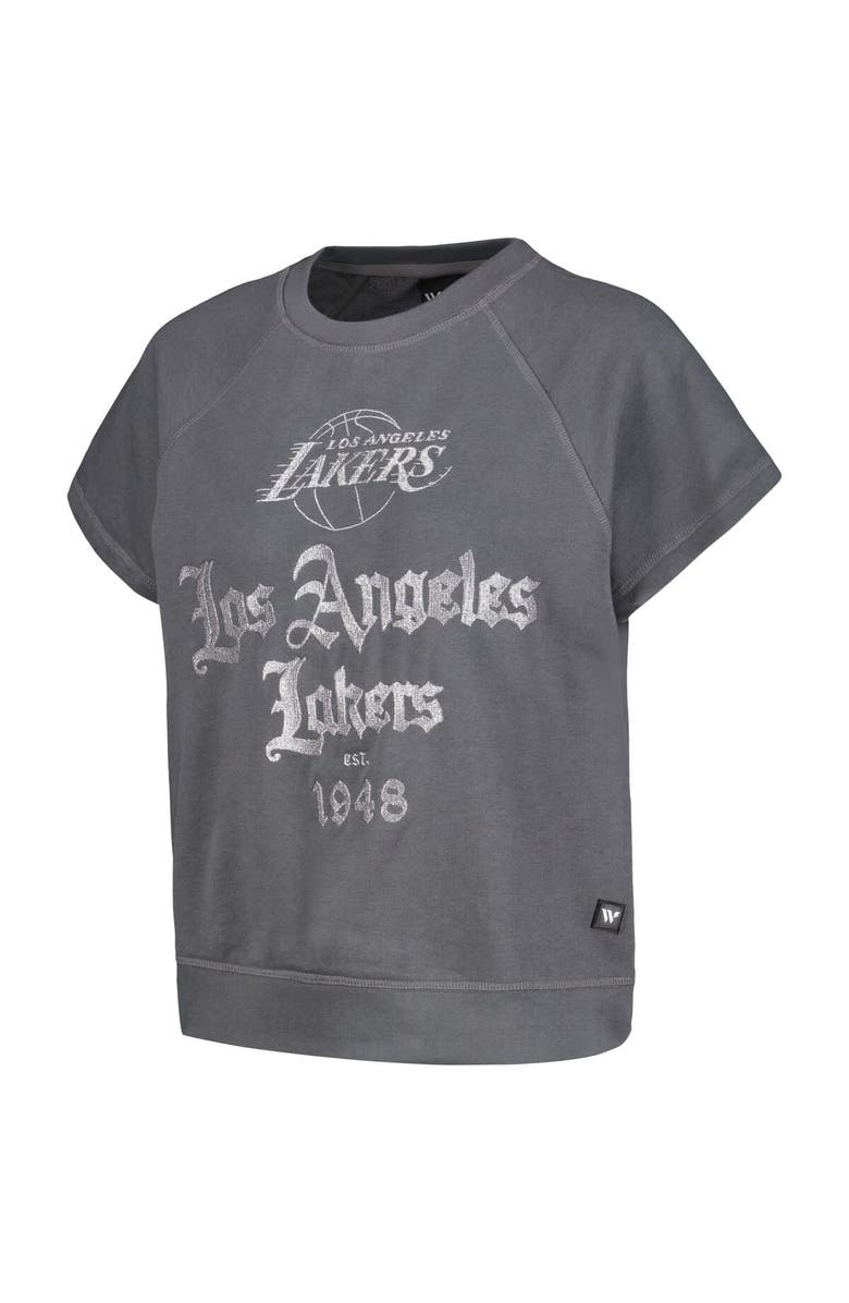 THE WILD COLLECTIVE Women's The Wild Collective Gray Los Angeles Lakers Embroidered Fleece Raglan Short Sleeve Pullover Sweatshirt, Alternate, color, Gray