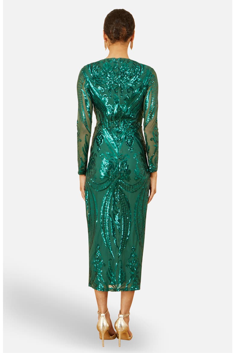 Sequin Midi Long Sleeve Wrap Dress, Alternate, color, Green