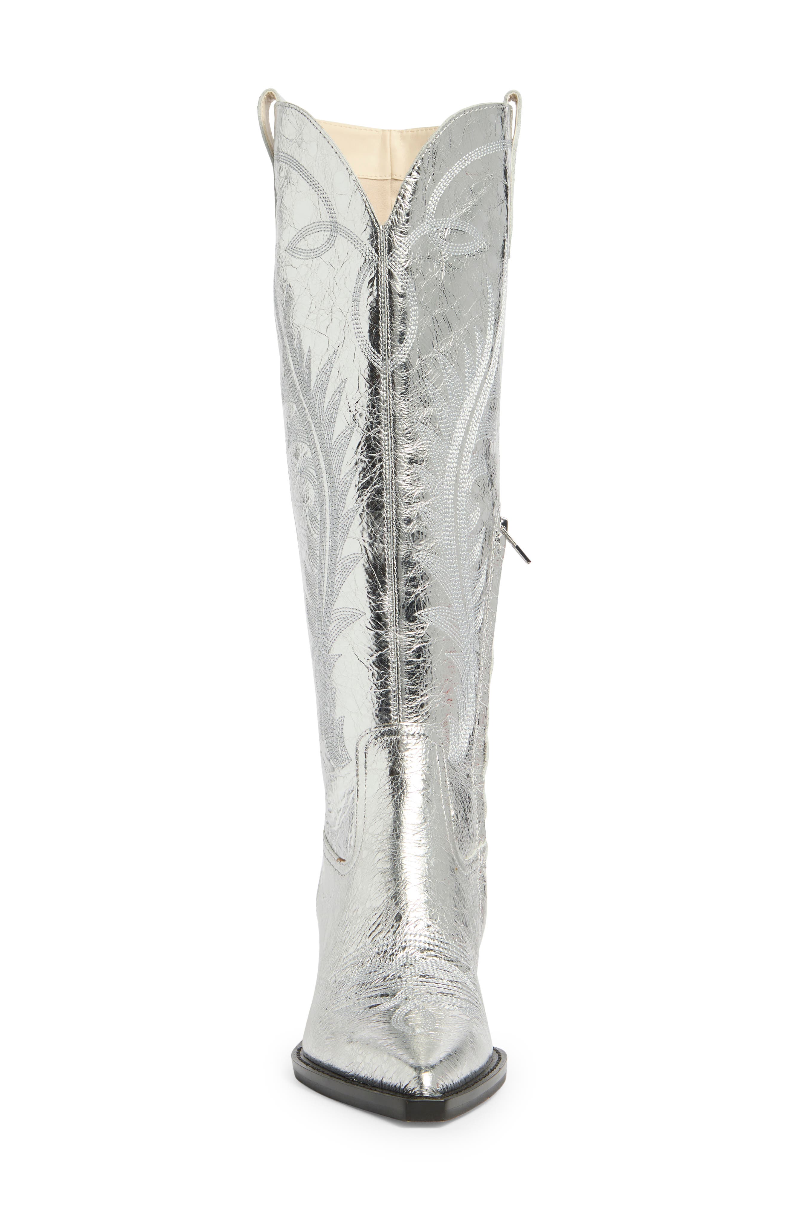 Dolce Vita Ryatt Clip Toe Western Boot, Alternate, color, Silver Distressed Leather