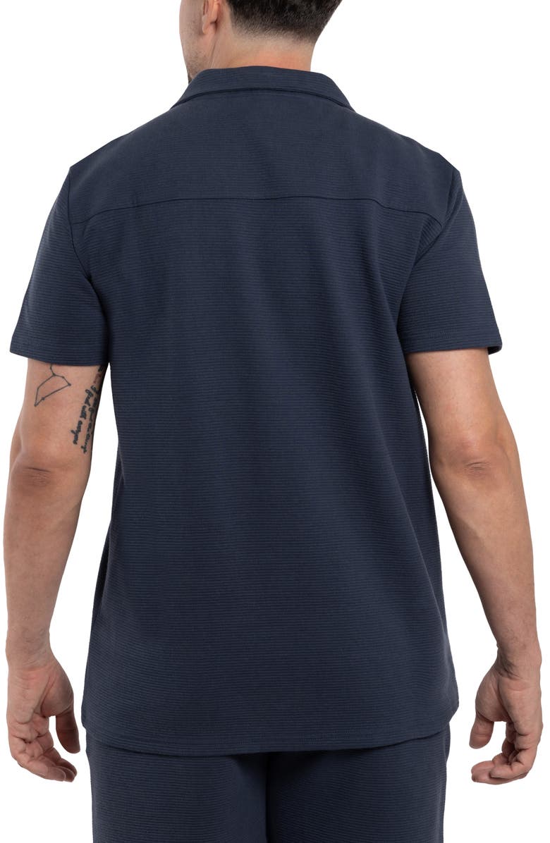 Spring + Mercer Classic Fit Textured Knit Camp Shirt, Alternate, color, Dusty Ink Blue