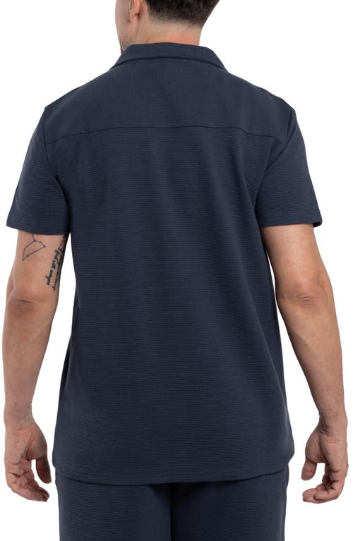 Shop Spring + Mercer Classic Fit Textured Knit Camp Shirt In Dusty Ink Blue
