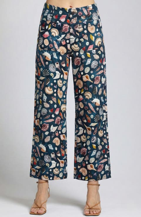 Print Wide Leg Ankle Jeans