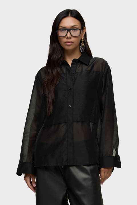 Sheer Oversized Button Up