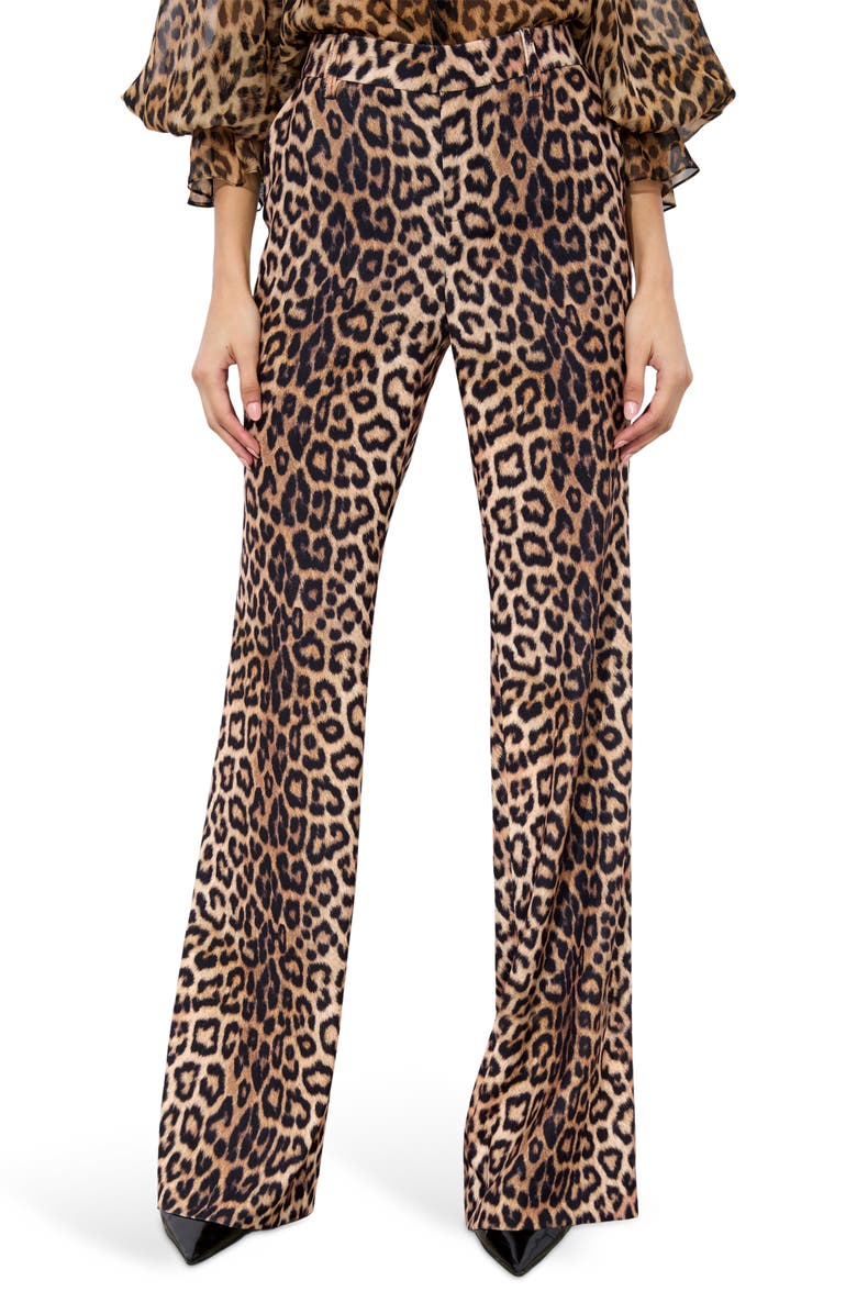 Alice + Olivia Remi Leopard Satin Crepe Bootcut Pants, Main, color, 