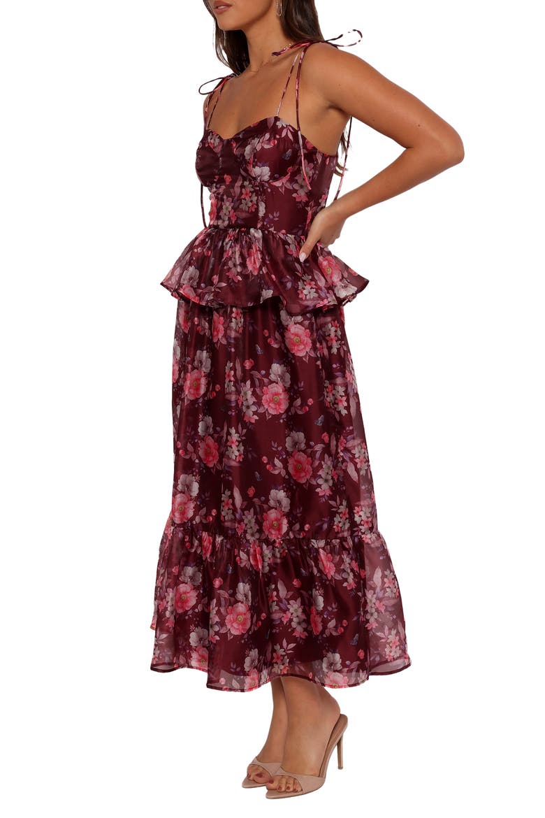 Mazy Floral Peplum Tiered Maxi Dress, Alternate, color, PURPLE/ MAGENTA
