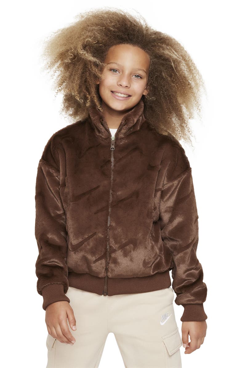 Nike Kids' Sportswear Swoosh Faux Fur Jacket, Main, color,
