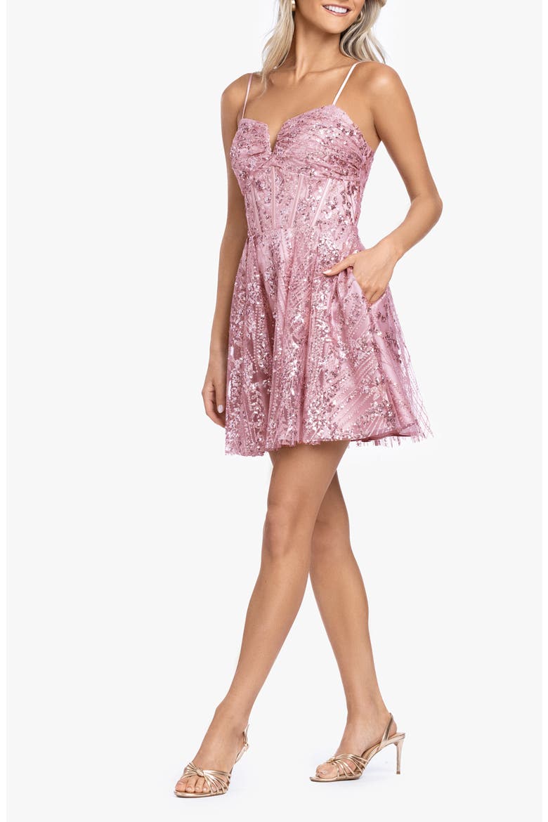 Sequin Lace Back Sleeveless Minidress, Alternate, color, ROSE