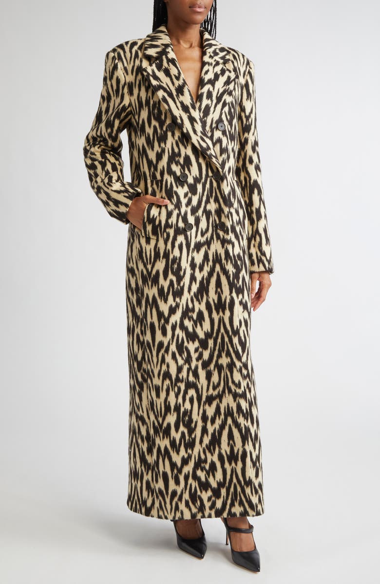 Brandon Maxwell The Demi Double Breasted Virgin Wool Coat with Scarf, Alternate, color, Abstract Leopard