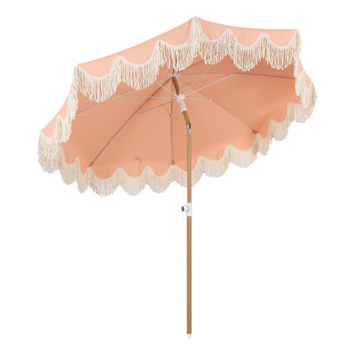 Jonathan Y Mariner 6.5 Ft. Classic Cottage Fringe Tassel Market Beach Umbrella With Push Button Tilt In Pink