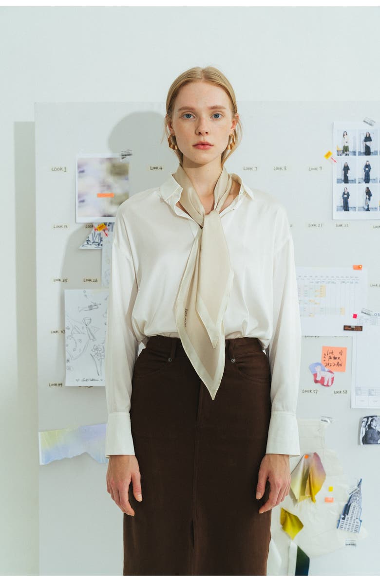 Lost Pattern "Satin" Silk Neck Scarf, Alternate, color, White